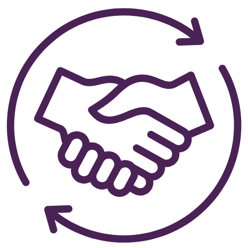 handshake with arrows in circle surrounding hands